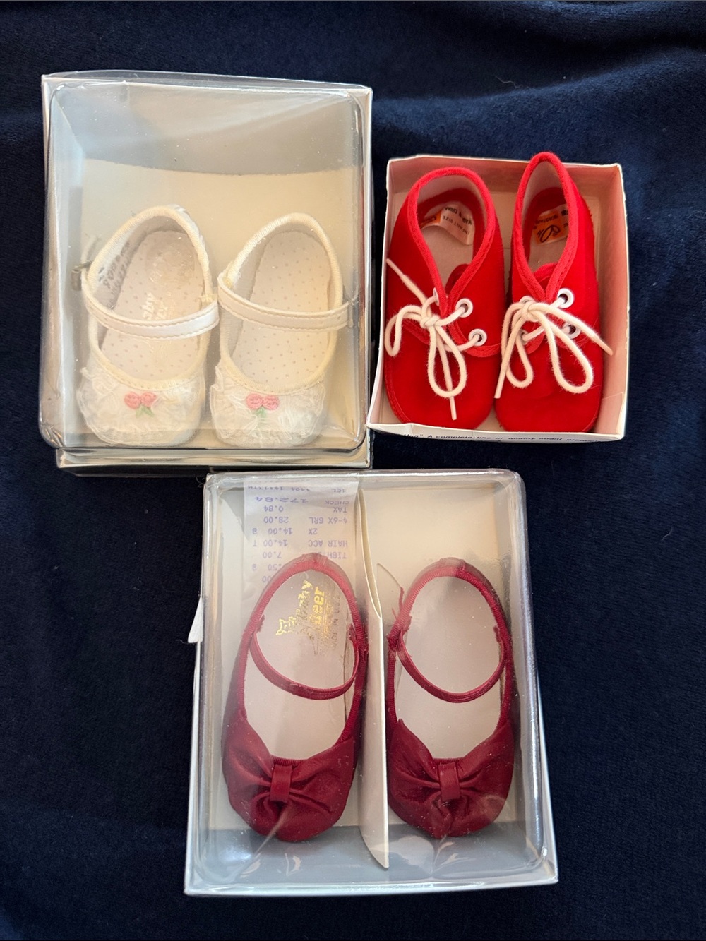 Vintage Baby shoe lot 1-RED Velour Red leather  white dress & mary Jane